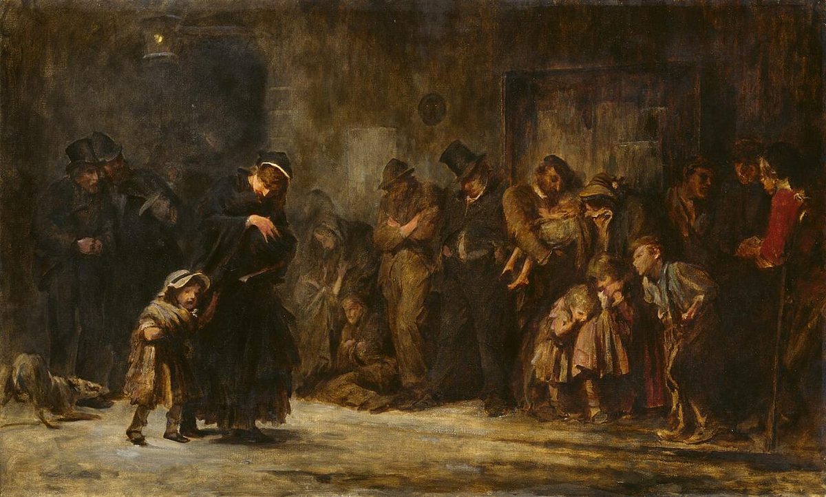 FILDES, Luke. Applicants for Admission to a Casual Ward. 1874. Óleo sobre tela, 137 x 243 cm. Royal Holloway, Universidade de Londres.